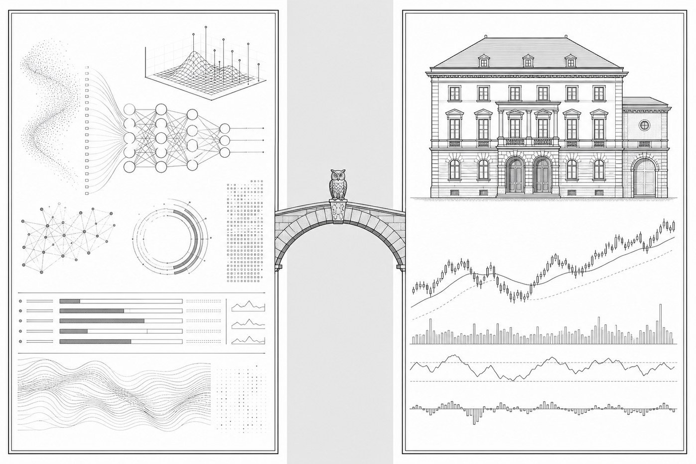 Diagram showing AI and data on one side, PropTech and FinTech on the other, with a bridge closing the gap between them.